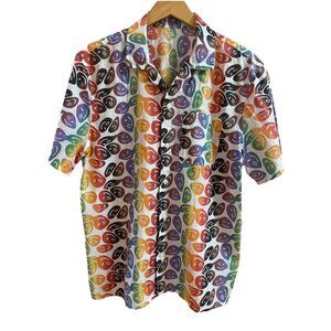 GILLY HICKS Sleep Button Up Shirt Men's LColorful Rainbow Smiley Faces Cotton